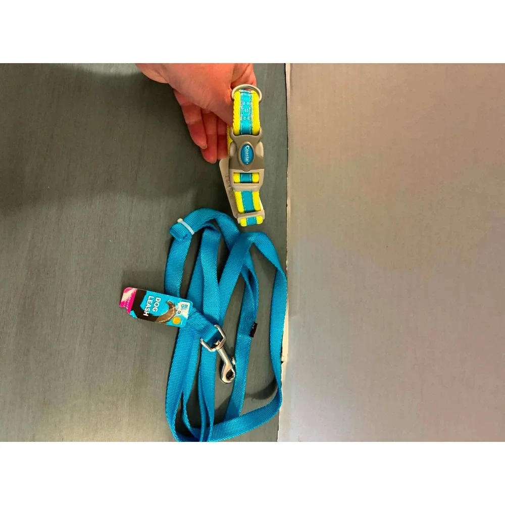 Coastal Pet Dog Collar Leash Set XS Blue Yellow NEW Reflective Small Breed 4ft